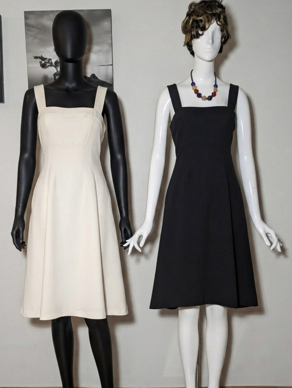 Lark & Ro Black & Off-White Square Neck Midi Dress Bundle Size 4